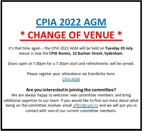 CPIA 2022 AGM - 3rd notification and change of venue